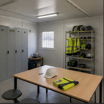 Base vie de chantier propre avec vestiaires et équipements