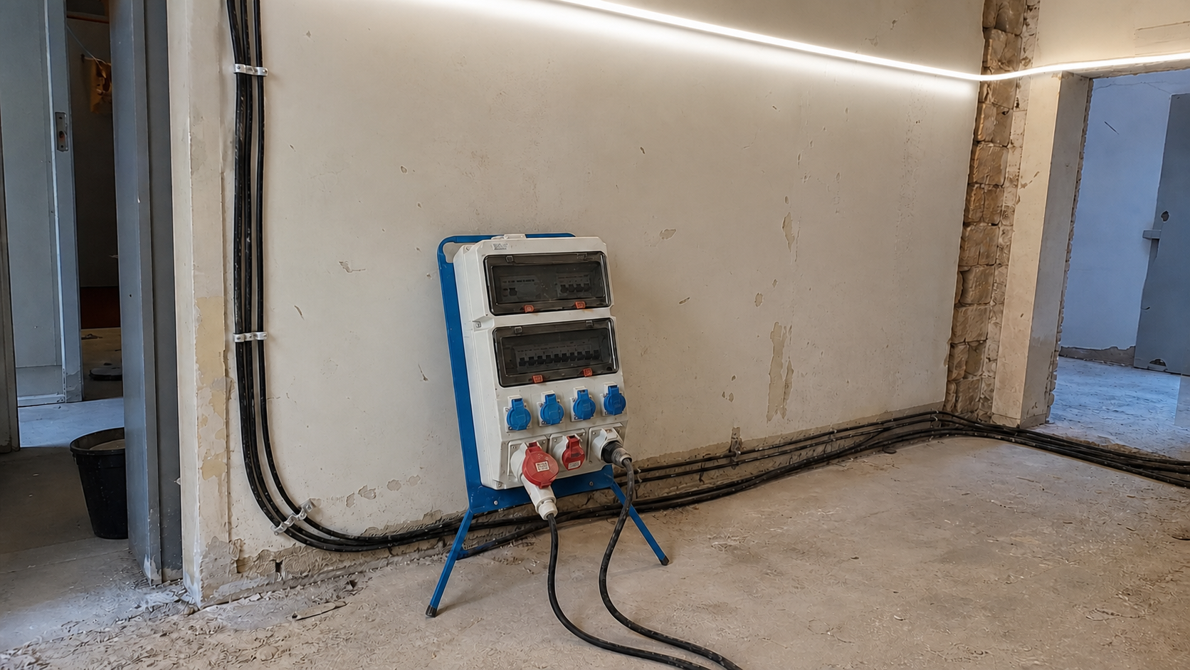 Coffret électrique mobile sur pied préparé pour un chantier de curage