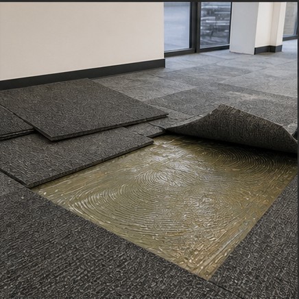 Dépose de dalles de moquette dans un plateau de bureaux