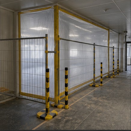 Zone de chantier intérieure balisée et mise en sécurité
